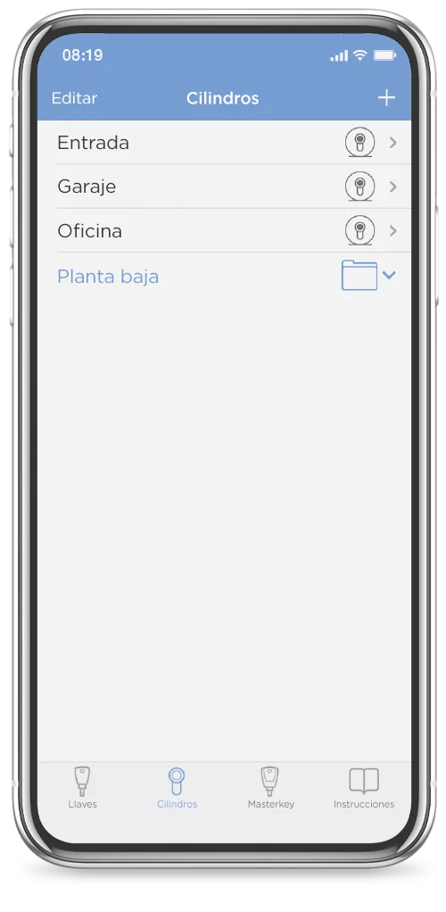 Zutrittsorganisation blueCompact App Zylinder spanisch