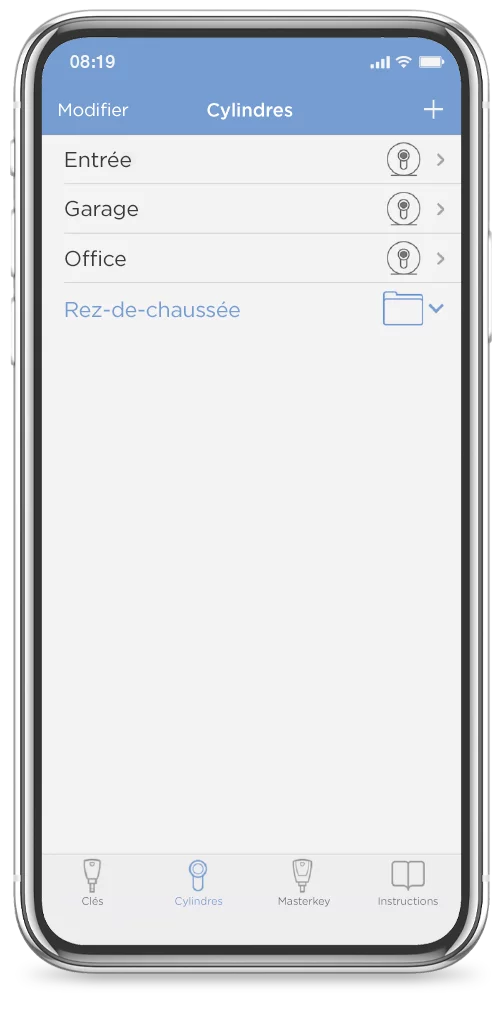 Zutrittsorganisation blueCompact App Zylinder französisch