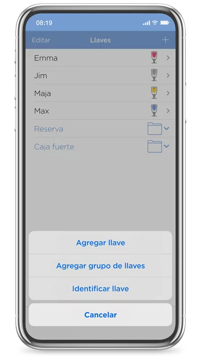 Zutrittsorganisation blueCompact App Schluessel einfuegen spanisch