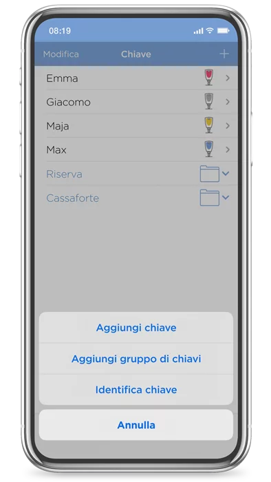 Zutrittsorganisation blueCompact App Schluessel einfuegen italienisch
